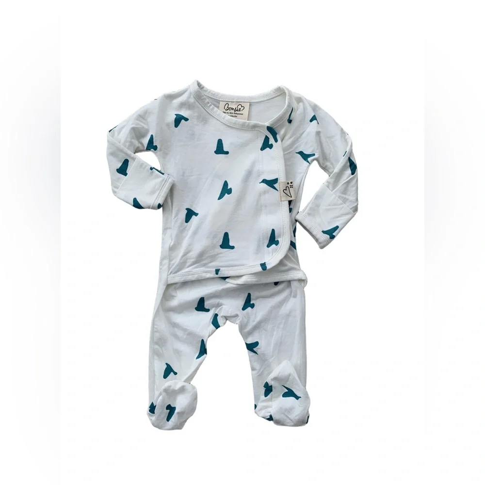 Baby Footed Pajamas with Teal Print - Cozy Cotton Sleepwear for skin to skin
