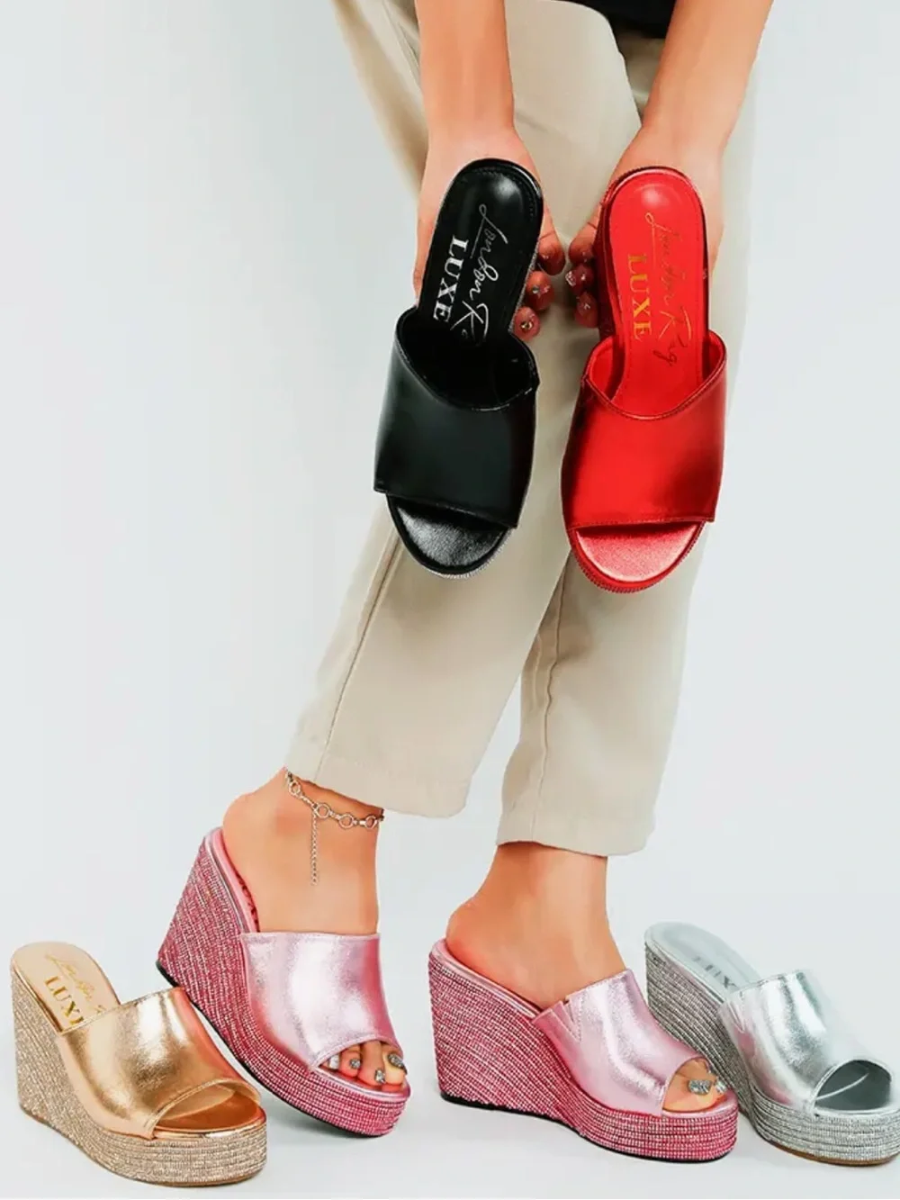Silver Luxe Metallic Wedge Slide Collection