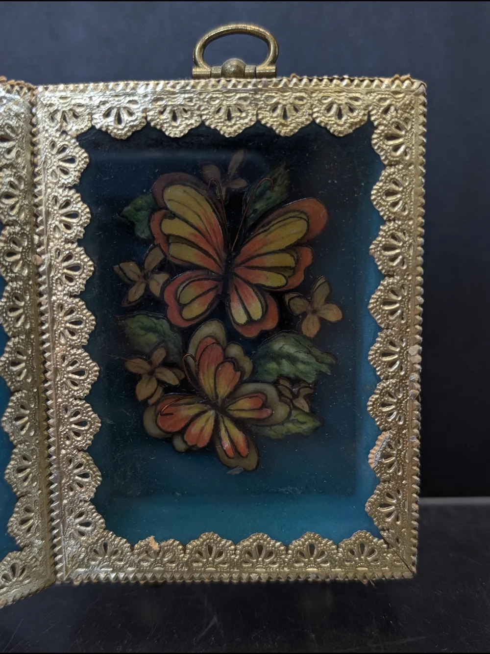 Vintage-Style Gold Framed Blue Double Panel Decorative Accent