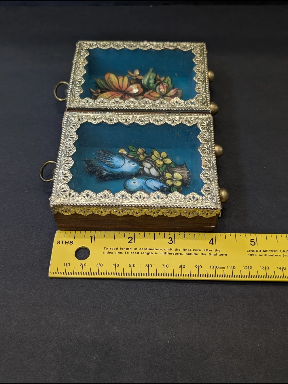 Vintage-Style Gold Framed Blue Double Panel Decorative Accent