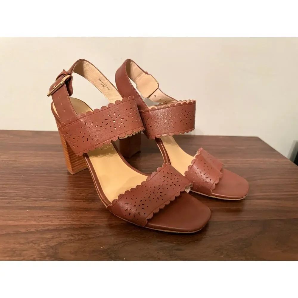 Kate Spade NY Paula Laser Cut Women's Brown Leather Dress Sandal Block Heel 11M