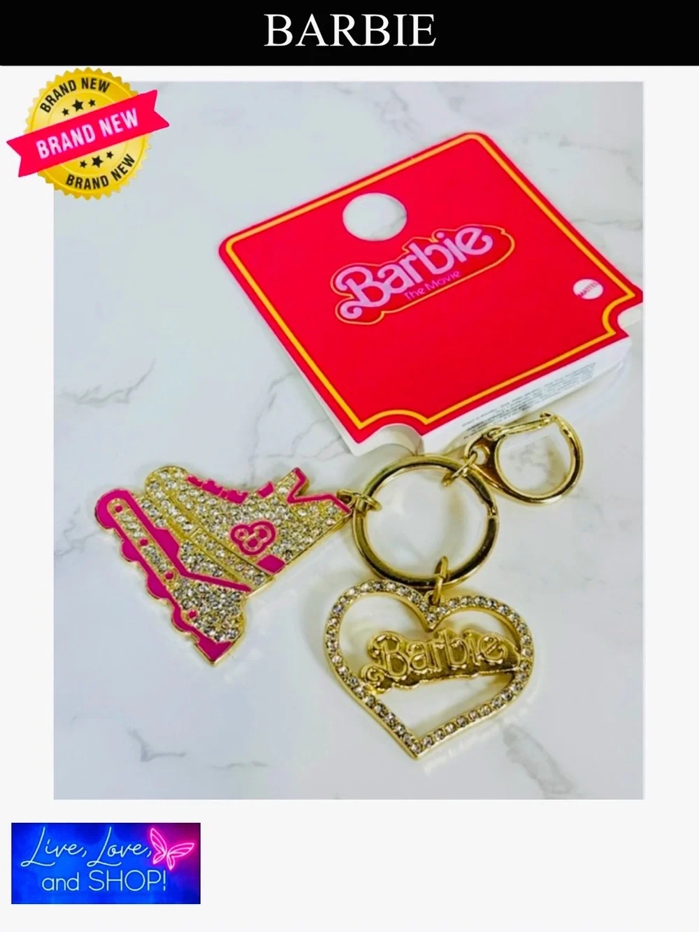 A-1DC-39: BAG CHARM/KEYCHAIN: BARBIE w/Pink & Golden Accents, Rhinestones, NWOT