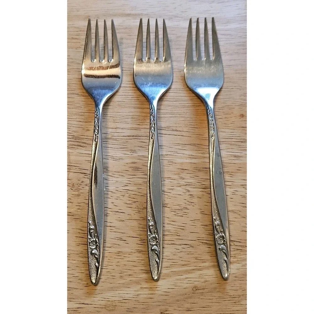International Rogers Stainless Steel MCM Small Forks  Rose Design  SET OF 3