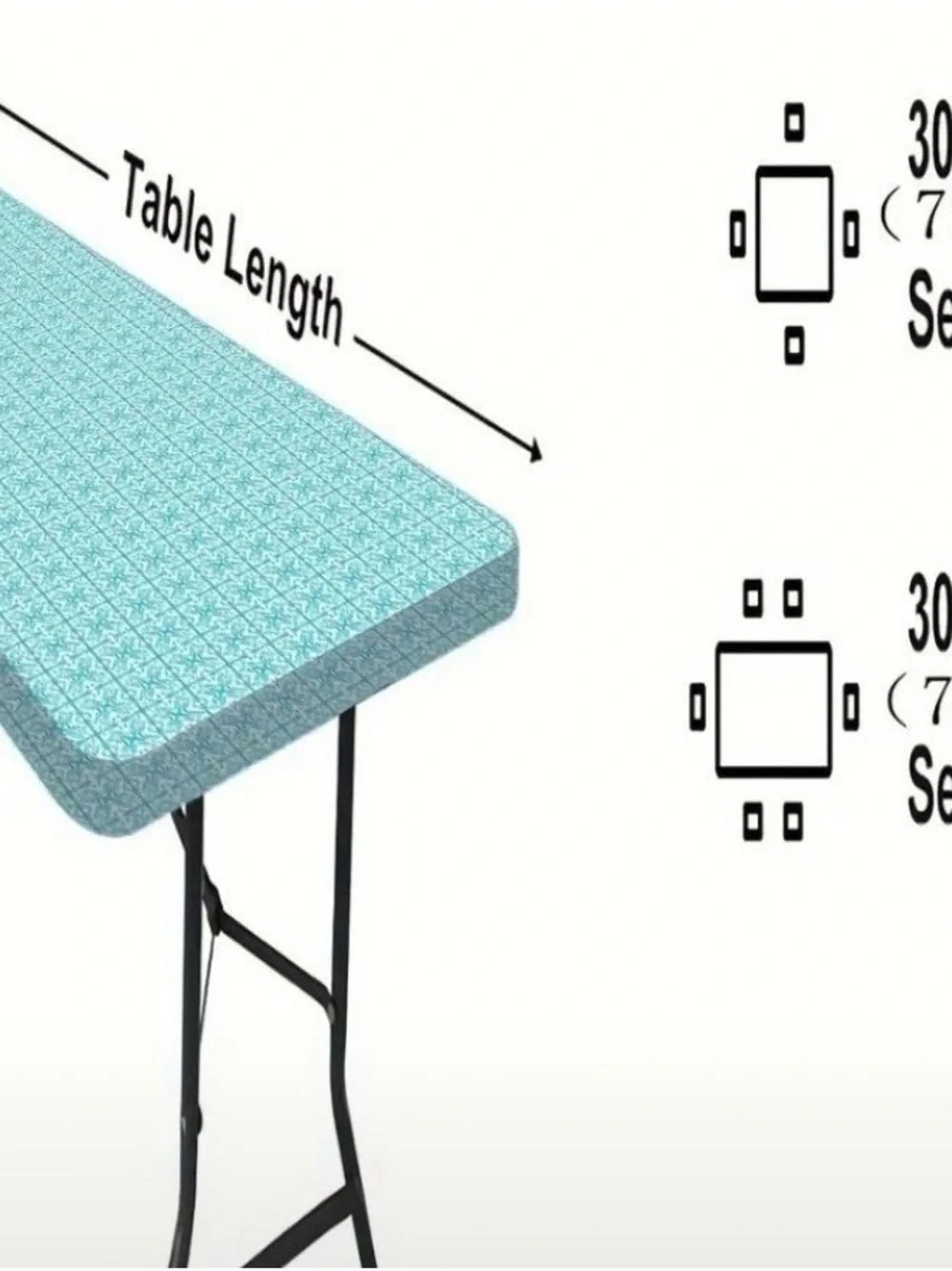 Aqua Tile-Print Stretchy Fitted 6ft Table Cover - Home Dining Table Linen