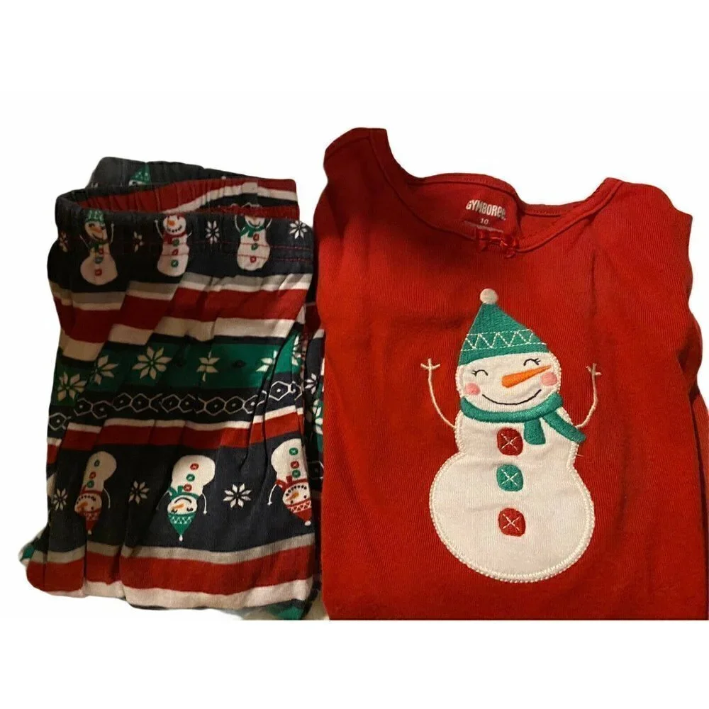 Gymboree Sz 10 Cotton Red‎ Snowman 2 Piece Pajama