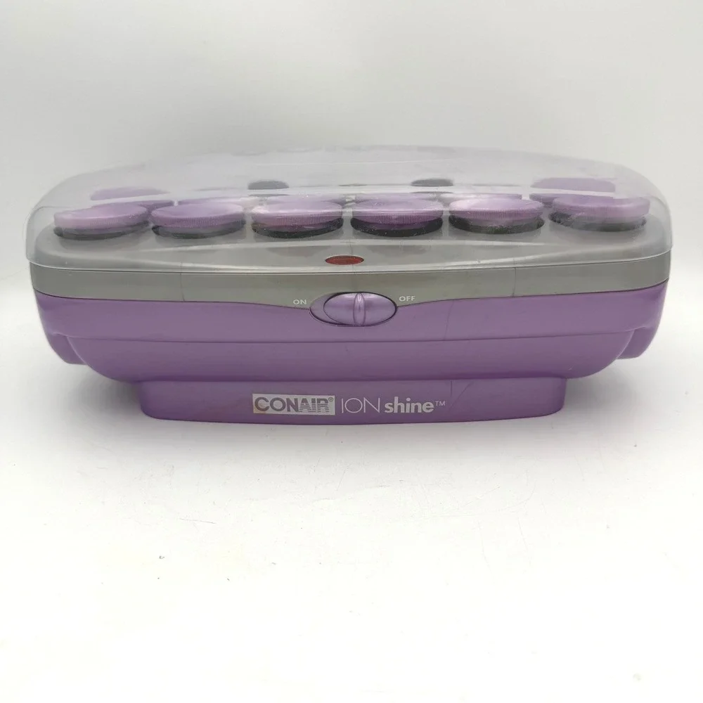 Conair Ion Shine Hair Setter Women Purple 12 Flocked Rollers Metal Clips
