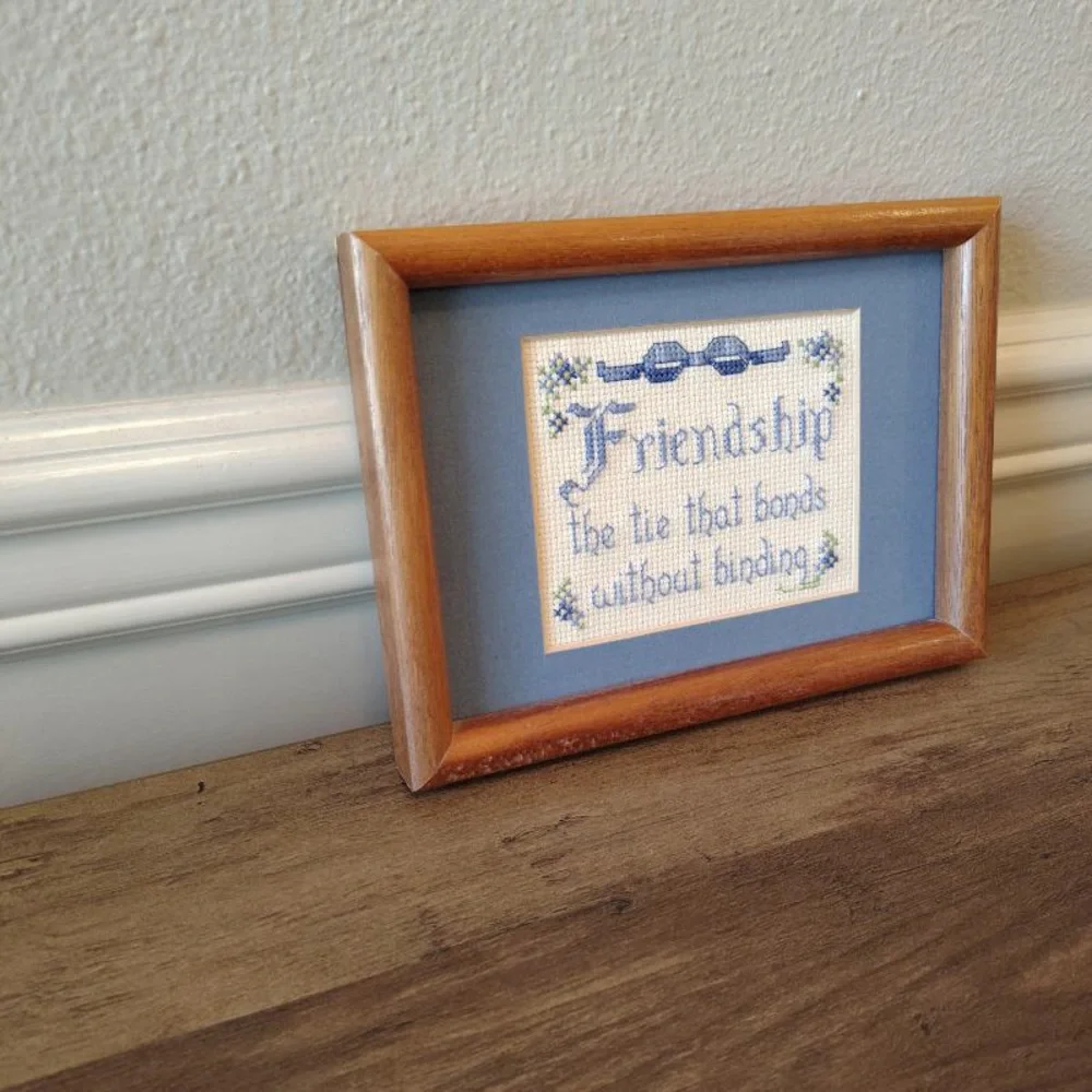 Vtg Cross Stitch Friendship Quote Framed And Matted Picture Wall Hanging Cottage