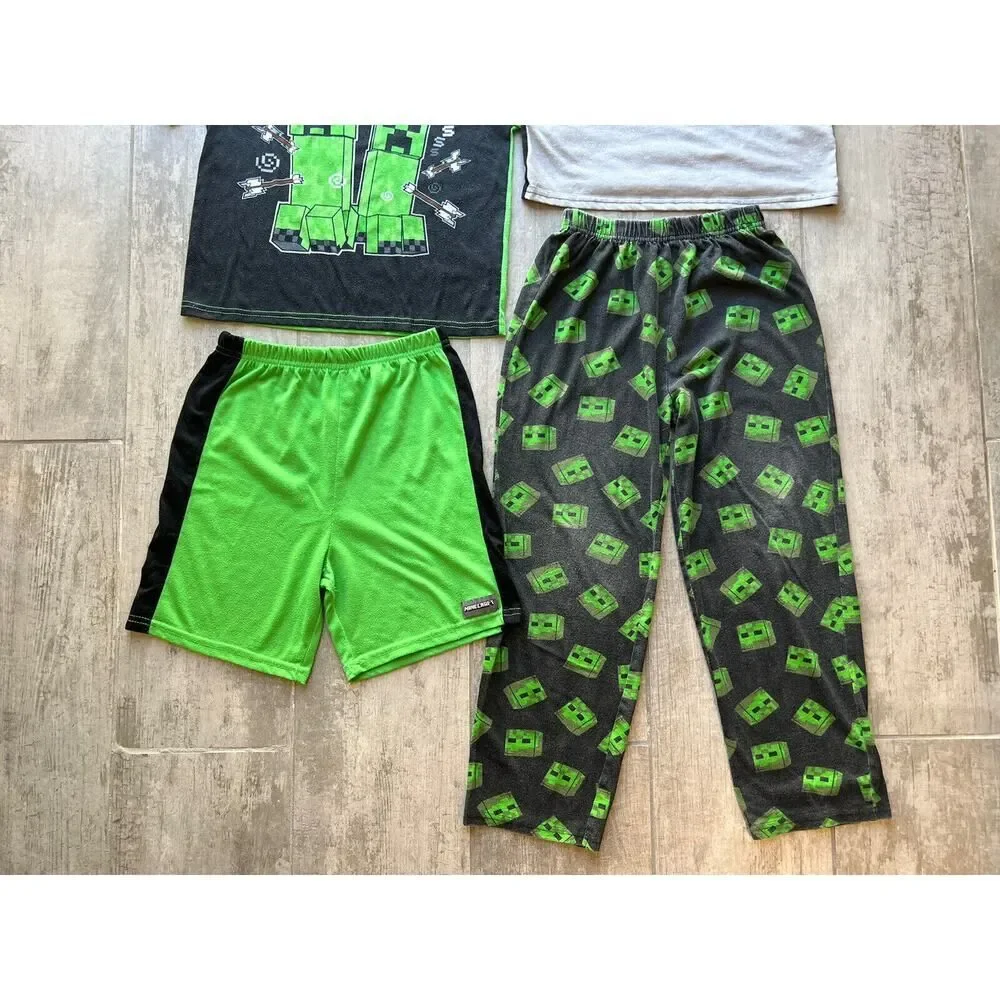 Minecraft Boys 4 Piece CREEPERS Pajama Set Sleep Lounge Pjs Gamer 8 Youth Rare