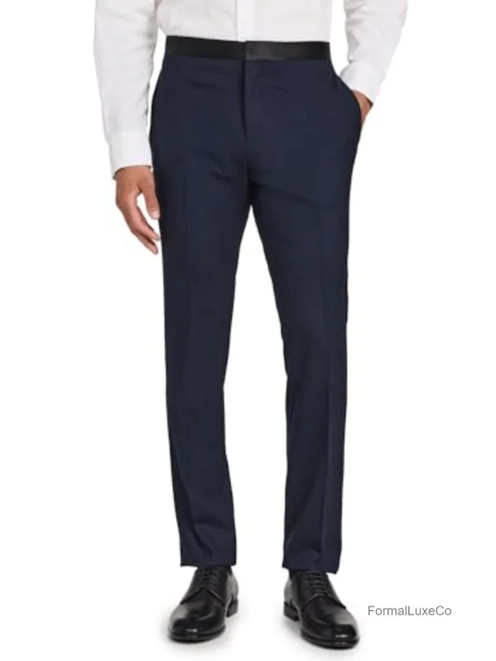 Men's Stretch Wool Suit Pants Slim Fit Tuxedo Trousers
