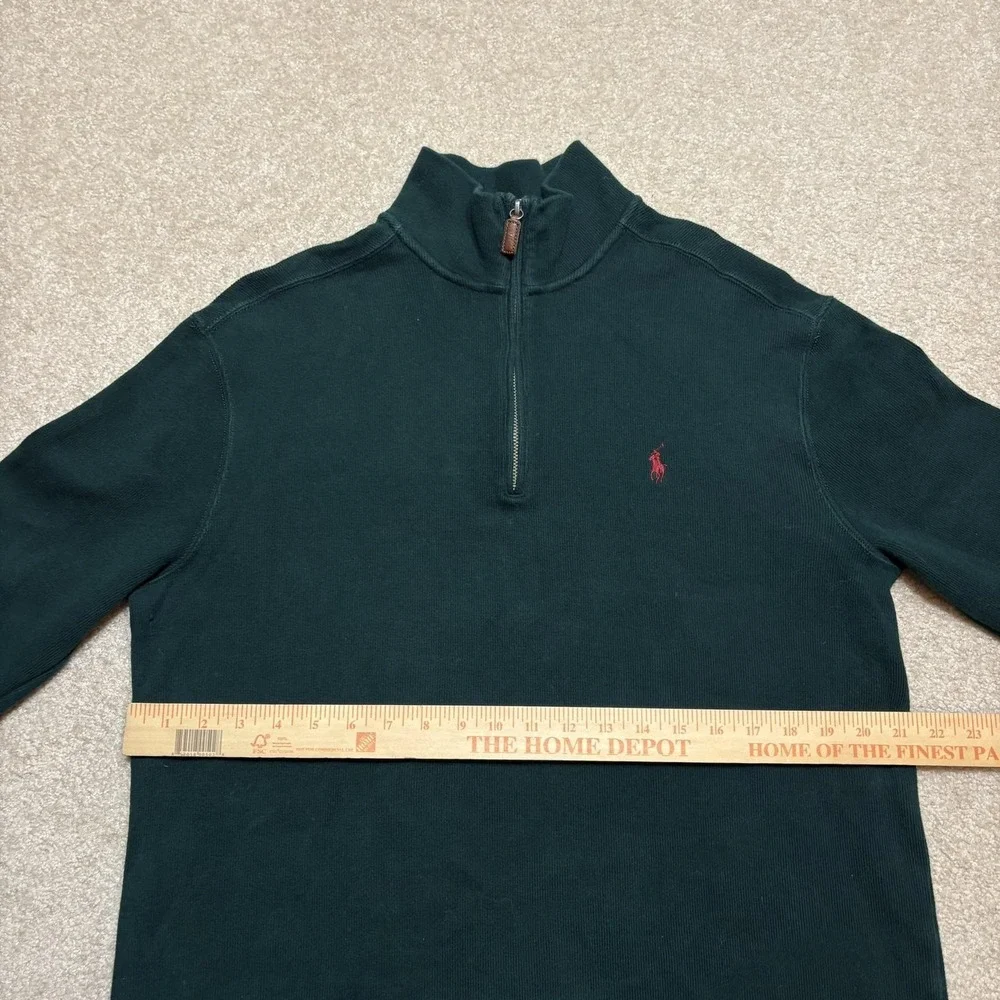 Vtg Polo By Ralph Lauren Sweater Mens Medium Green 1/4 Zip Mock Neck Cotton Pony