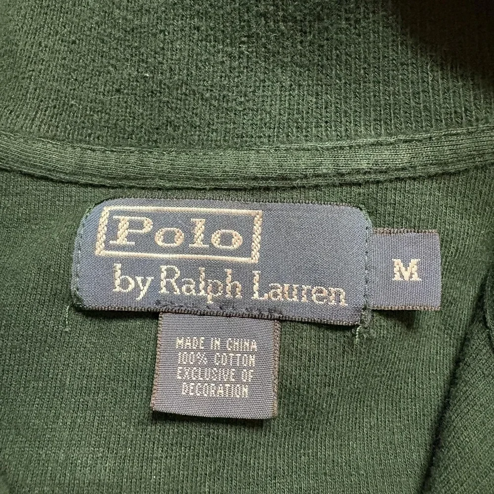Vtg Polo By Ralph Lauren Sweater Mens Medium Green 1/4 Zip Mock Neck Cotton Pony