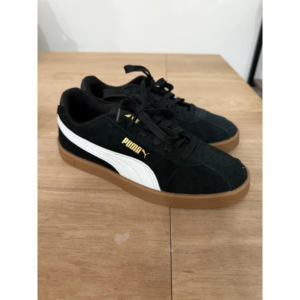 Puma Club 2 Sneakers Kids Black White Gum Sole‎ Lace-Up Shoes Size US 4Y