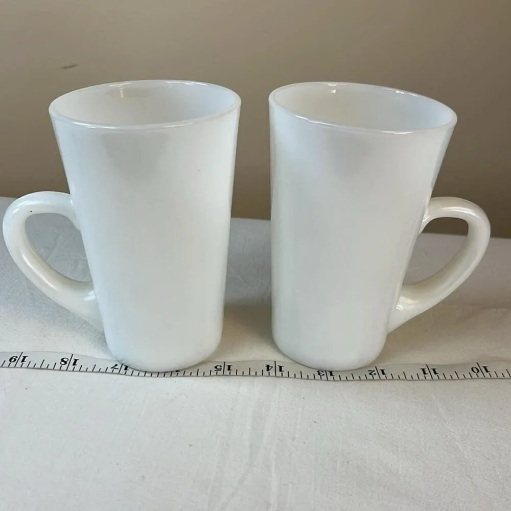 Vintage Milk Glass Tall Coffee Mugs‎ set of 2 MCM Kiche Collectible Gift-y