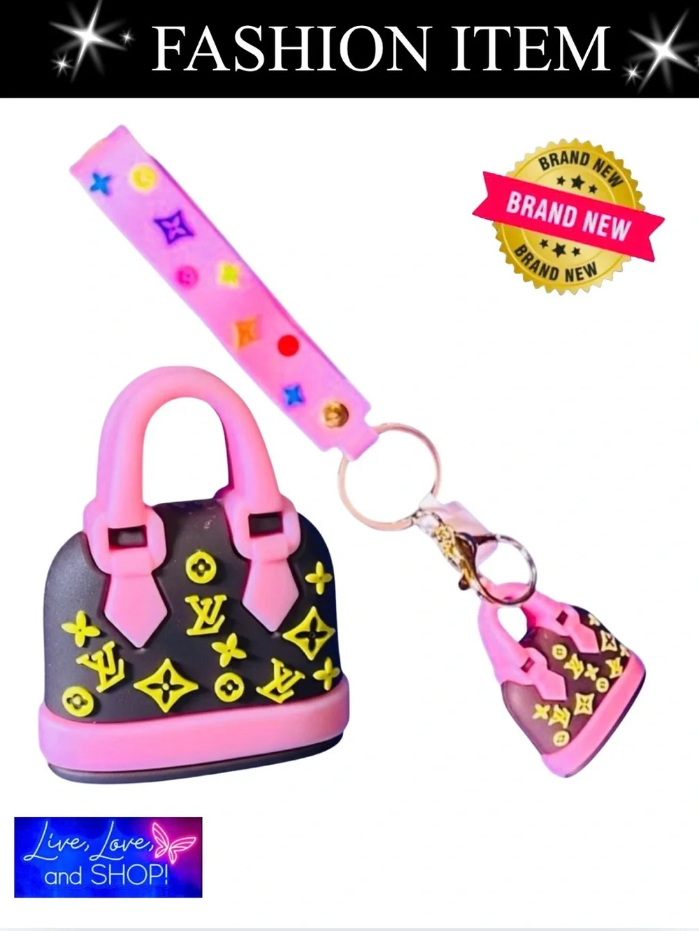 BAG CHARM/KEYCHAIN: Chocolate Brown and Pink Purse w/Wristlet, Custom. EUC