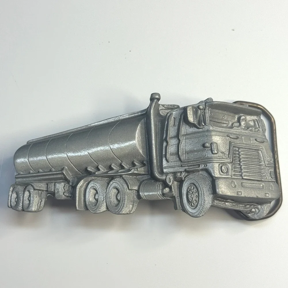 Tanker Truck Belt Buckle Pewter Tone Metal Made in Mexico‎ Reissue