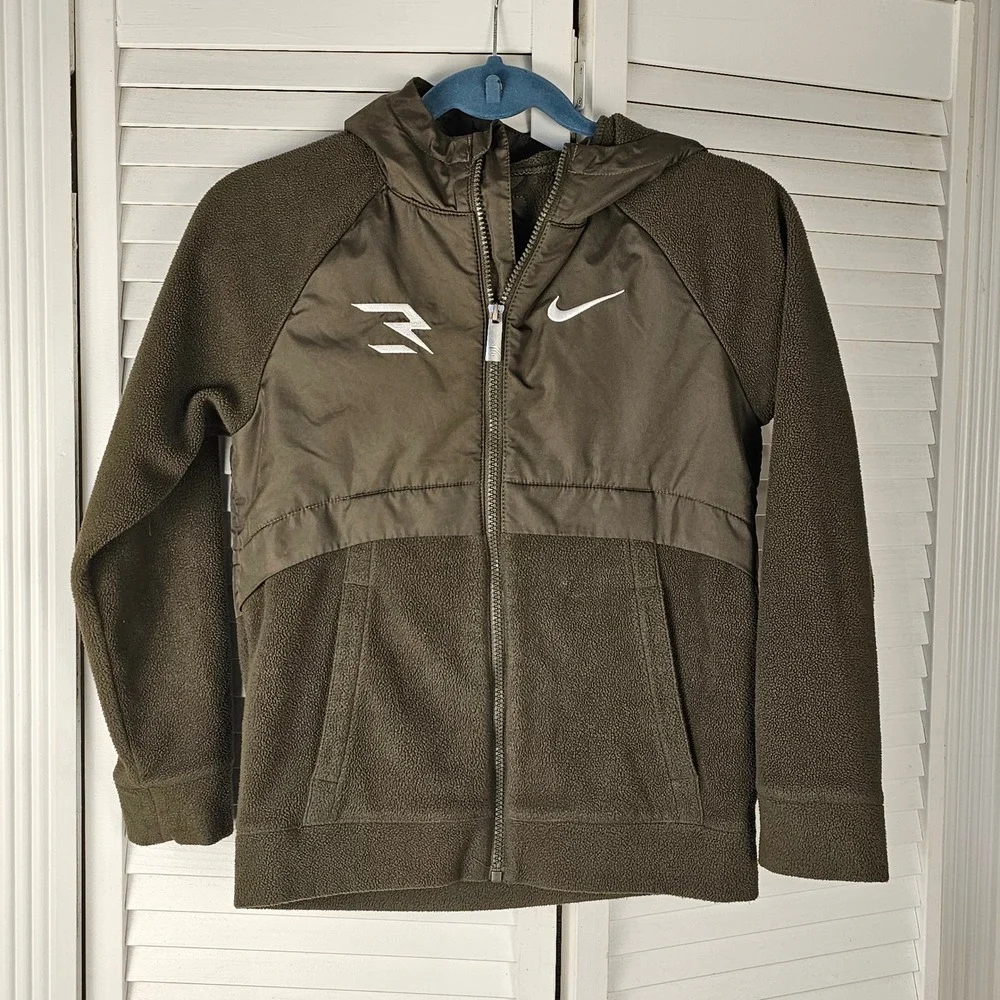 Nike 3Brand Russell Wilson‎ Khaki Green Arctic Fleece Hoodie Jacket Medium 10 12