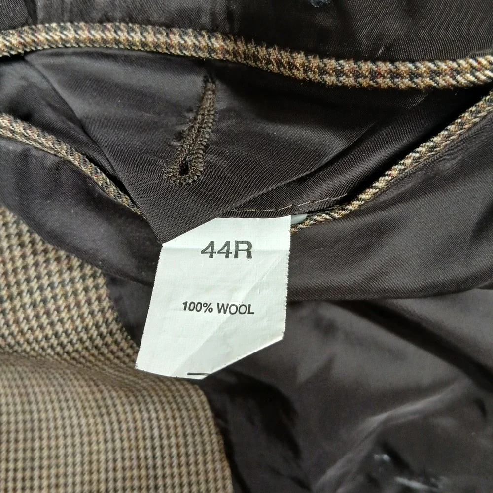 Jos A‎ Bank Traveler's Collection Brown Houndstooth Wool Blazer 44R Tailored Fit