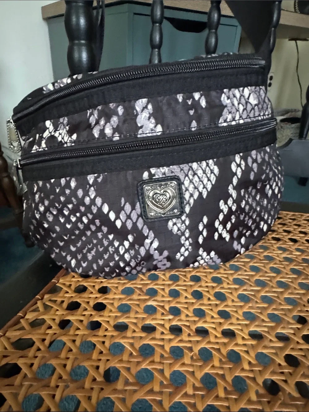 Brighton Black and White Snakeskin Cosmetic Crossbody