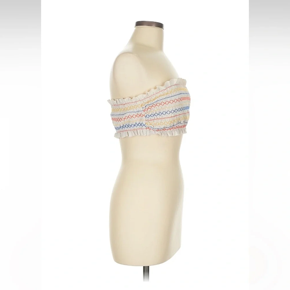 TORY BURCH Costa Smocked Bandeau Bikini Strapless Top in Cream