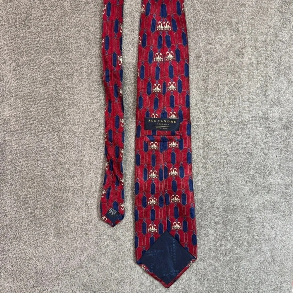 Alexandre London Savile Row Red Blue Silk Geometric Floral Necktie Mens Tie