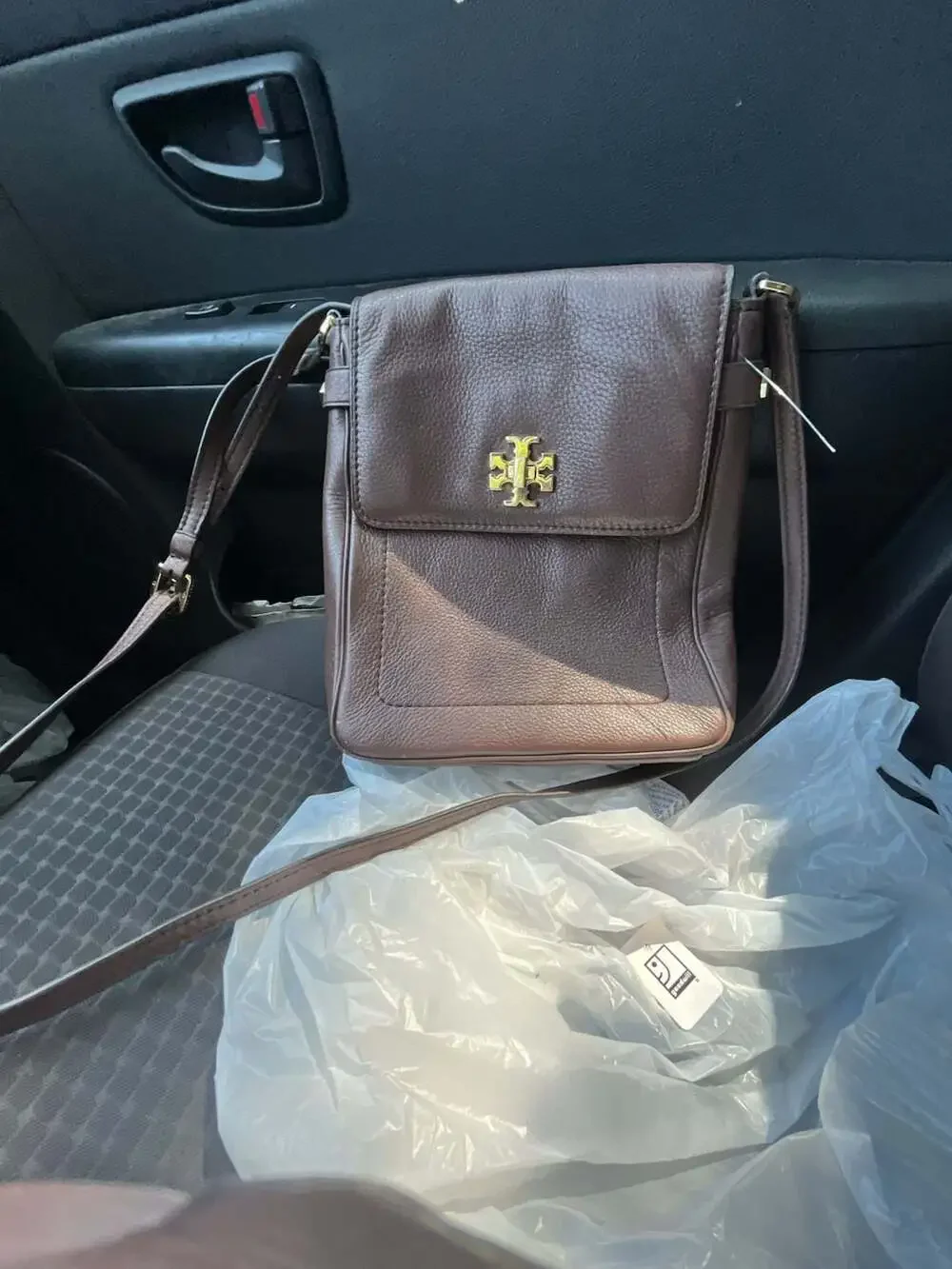 Tory Burch Mercer Walnut Brown Pebbled Leather Turn-Lock Crossbody Bag