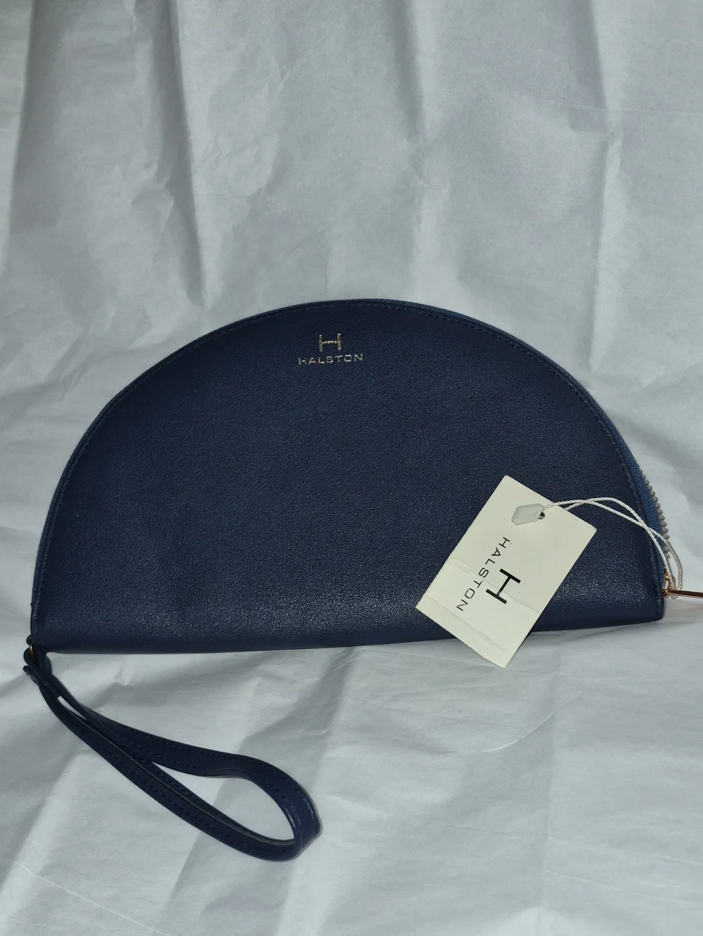 Halston H By Halston Navy Half Moon Zip Around Vegan Leather Wristlet Bag