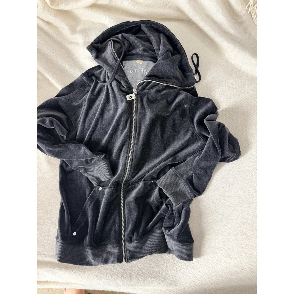 Michael Kors - Velour Zip Hoodie - Women's XL -Charcoal Gray / Dark Gray