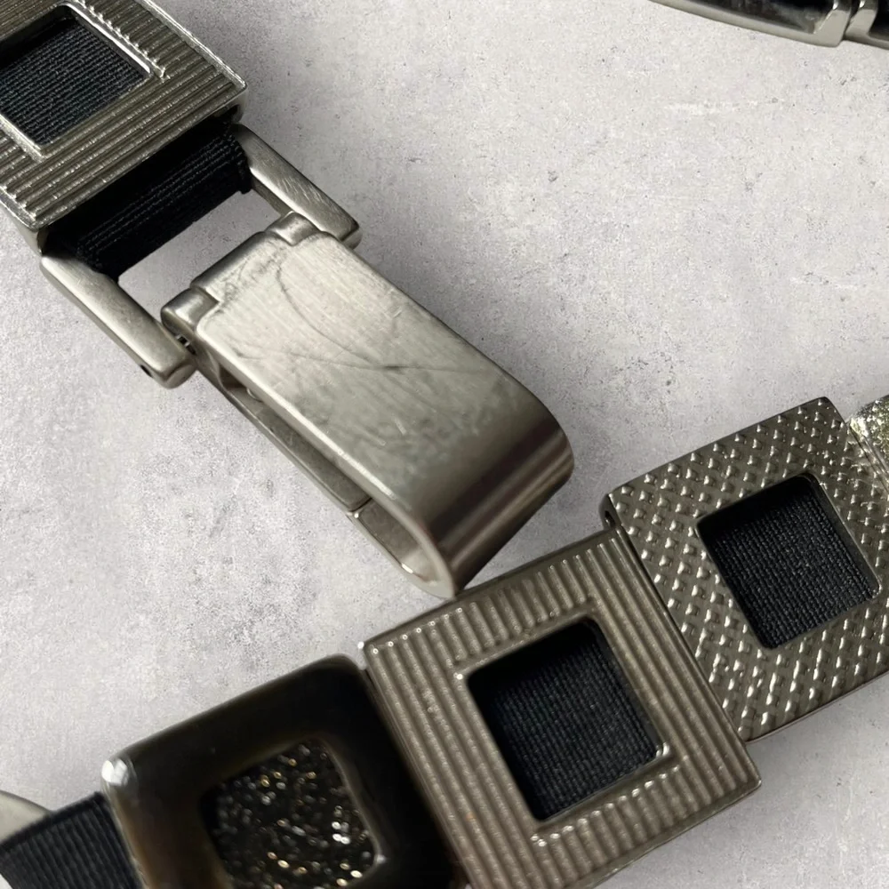 Y2K Metal Geometric Links Belt Carabiner O ring Buckle Stretchy Glitter Silver M
