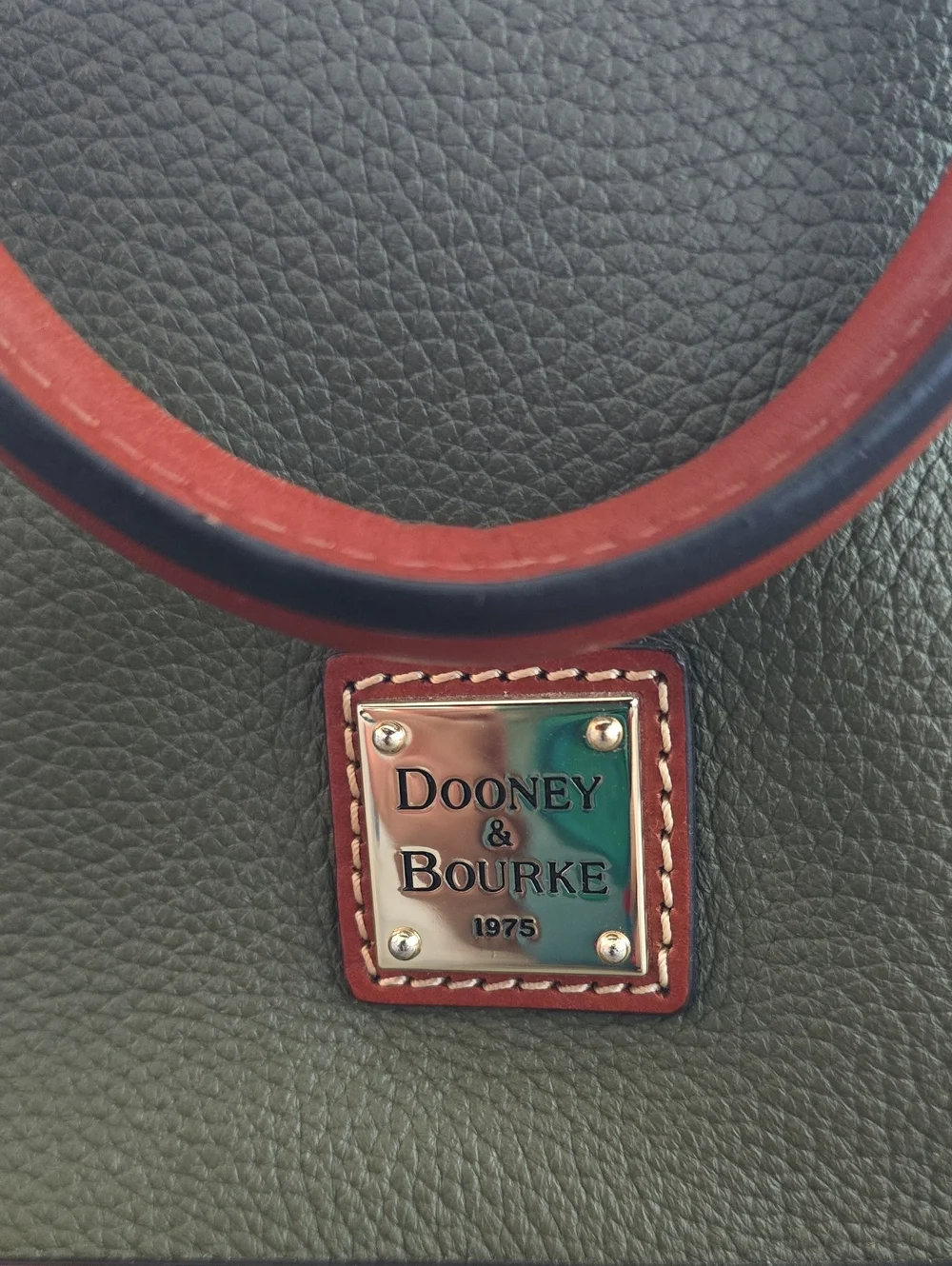 Dooney & Bourke Olive Green Pebbled Leather Satchel with Brown Trim