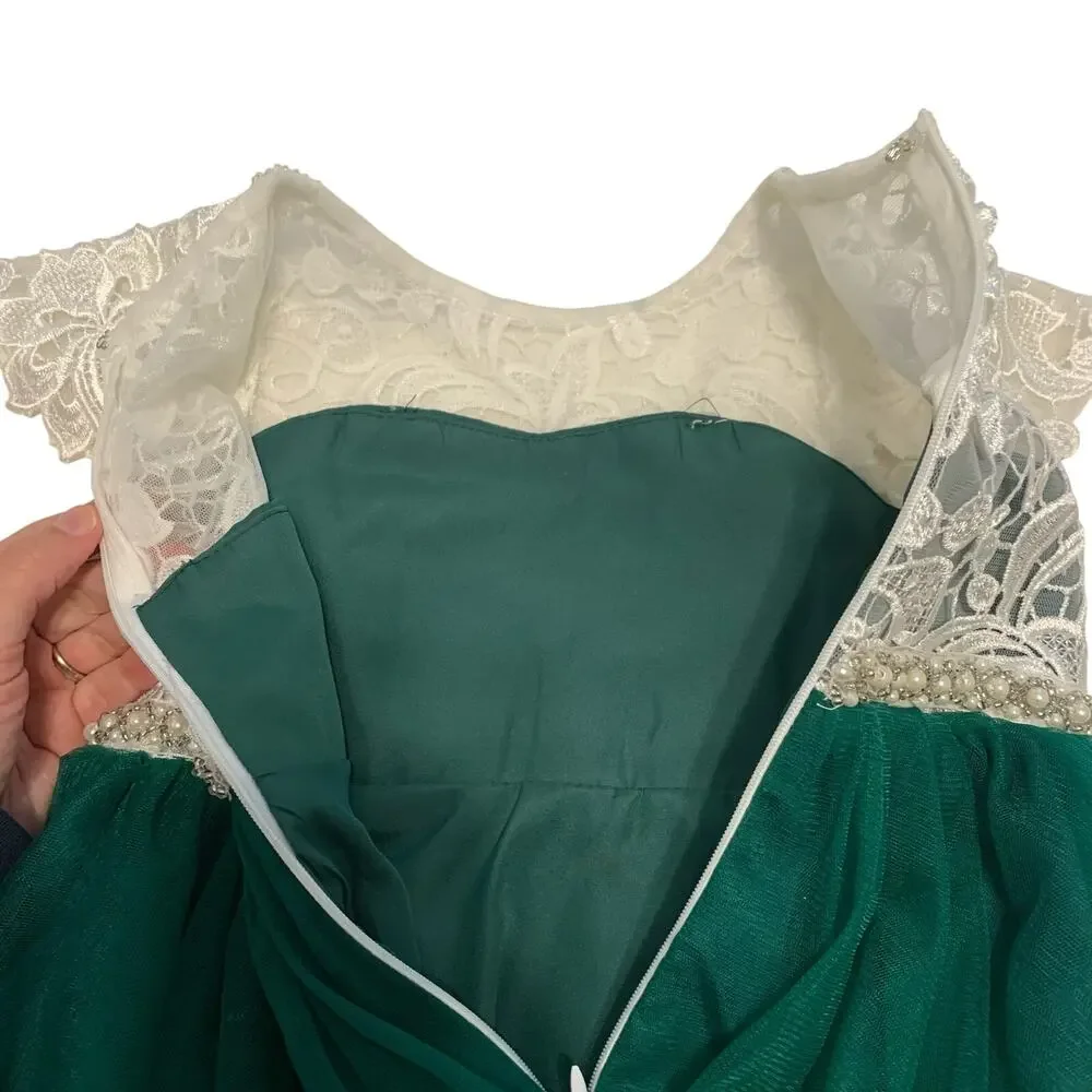 Green and White Lace Tulle Dress (3T) Flower Girl