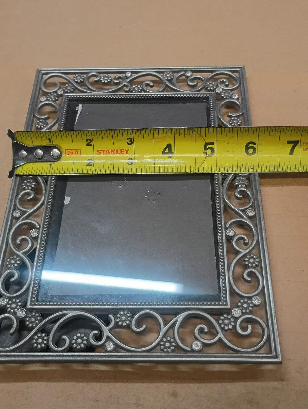 Jeweled Heirloom Faux Silver With Rhinestones Photo Frame For 4x6” Photos