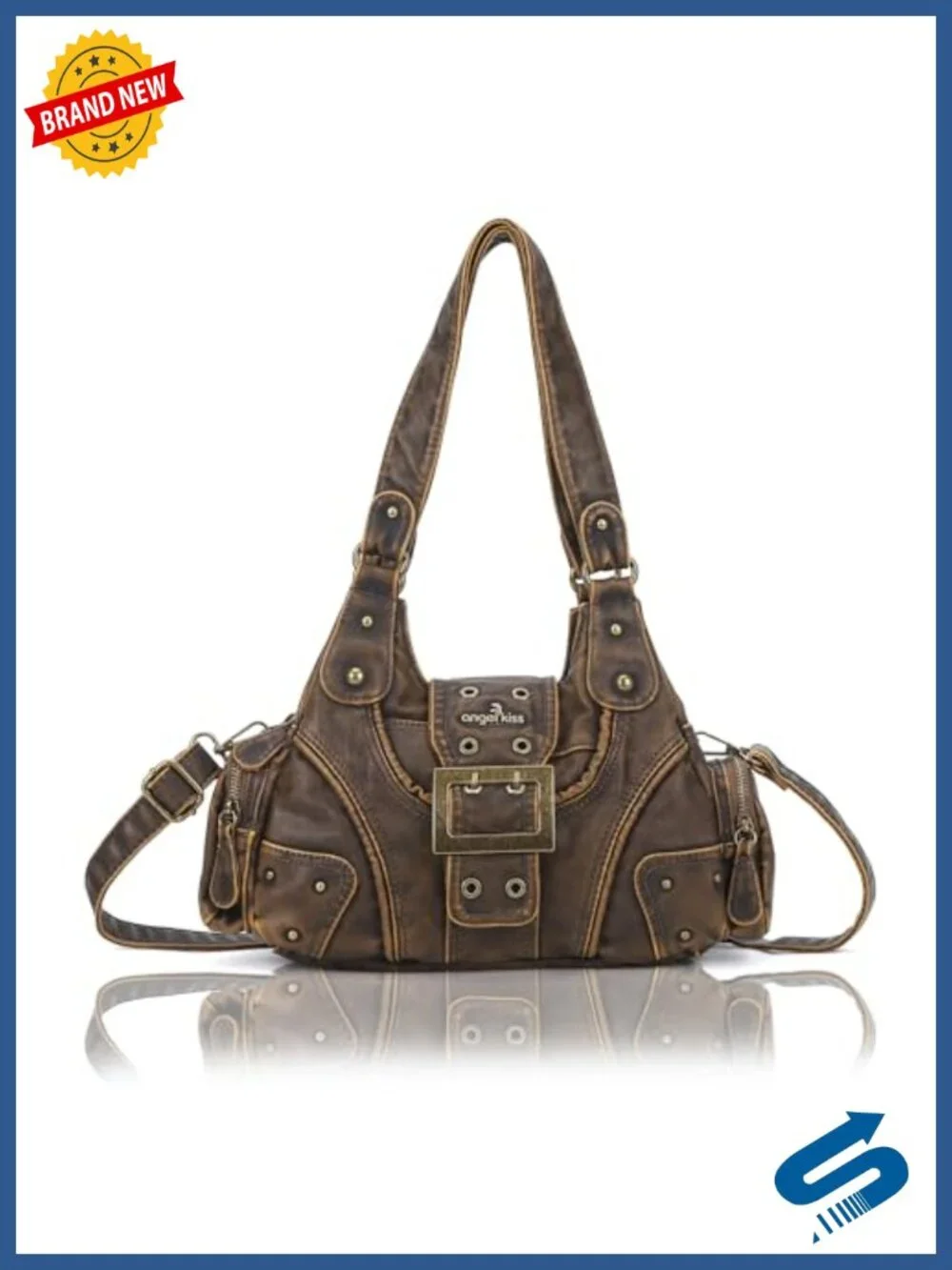 Vintage Y2K Vegan Leather Hobo Bag Multi-Pocket Crossbody Shoulder Purse