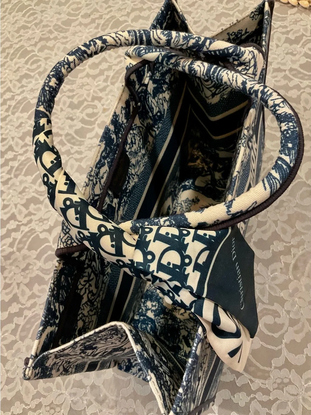 Dior letters  Toile Canvas Tote in Navy and Ivory medium size .