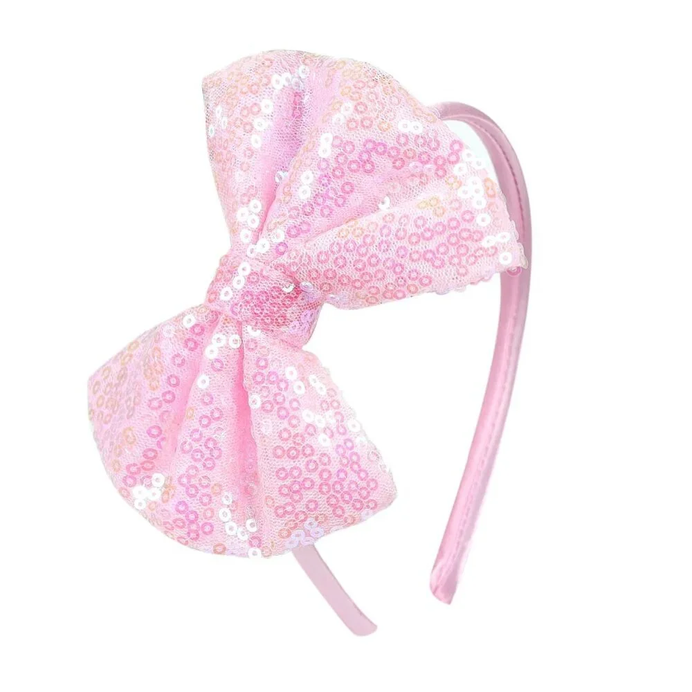 Love Fairy 4.3-Inch Sparkly Sequin Bow Tie Headbands - Boutique Ribbon Bows for