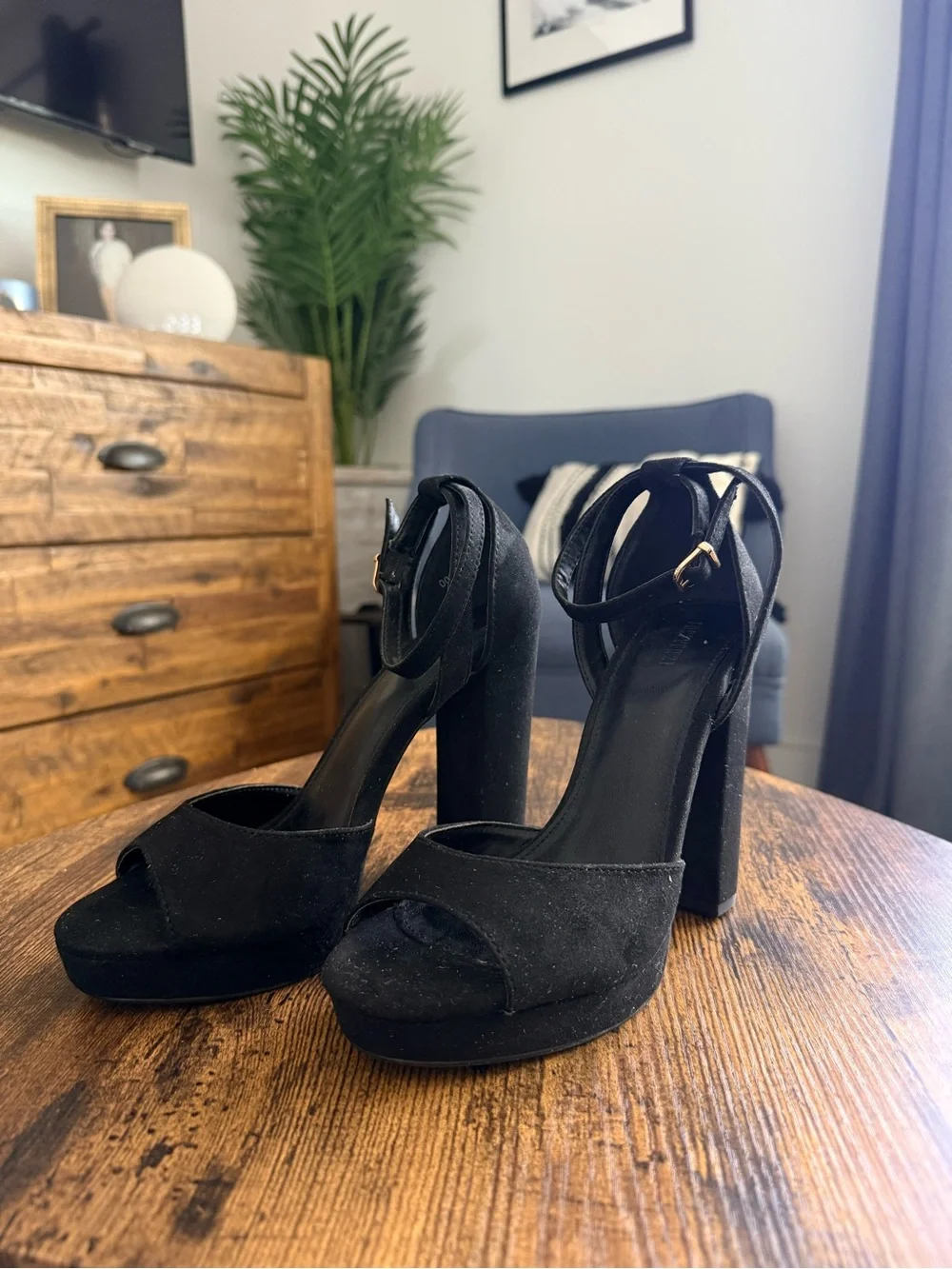 Women’s Black Platform Block Heel Sandals - Classic Ankle Strap