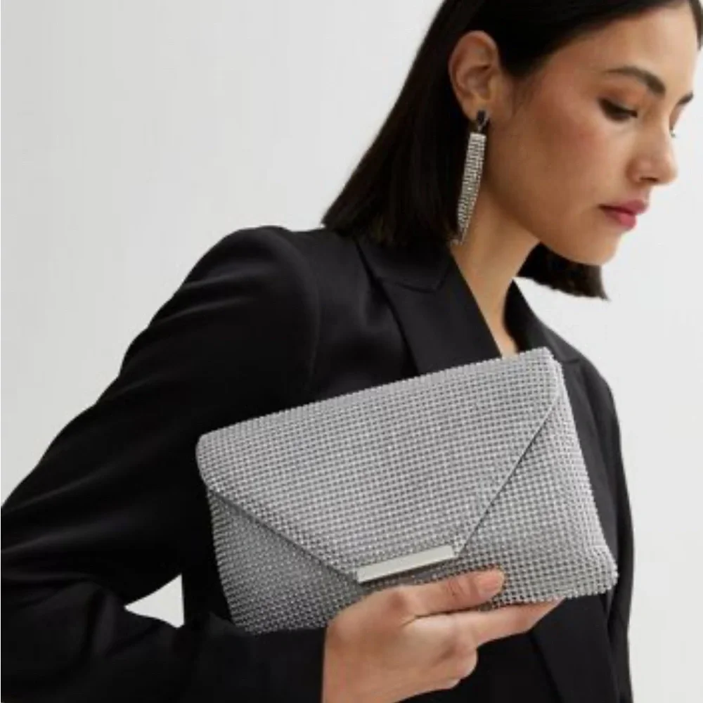 Stella & Dot Silver Mesh Wristlet with Shimmery Finish
