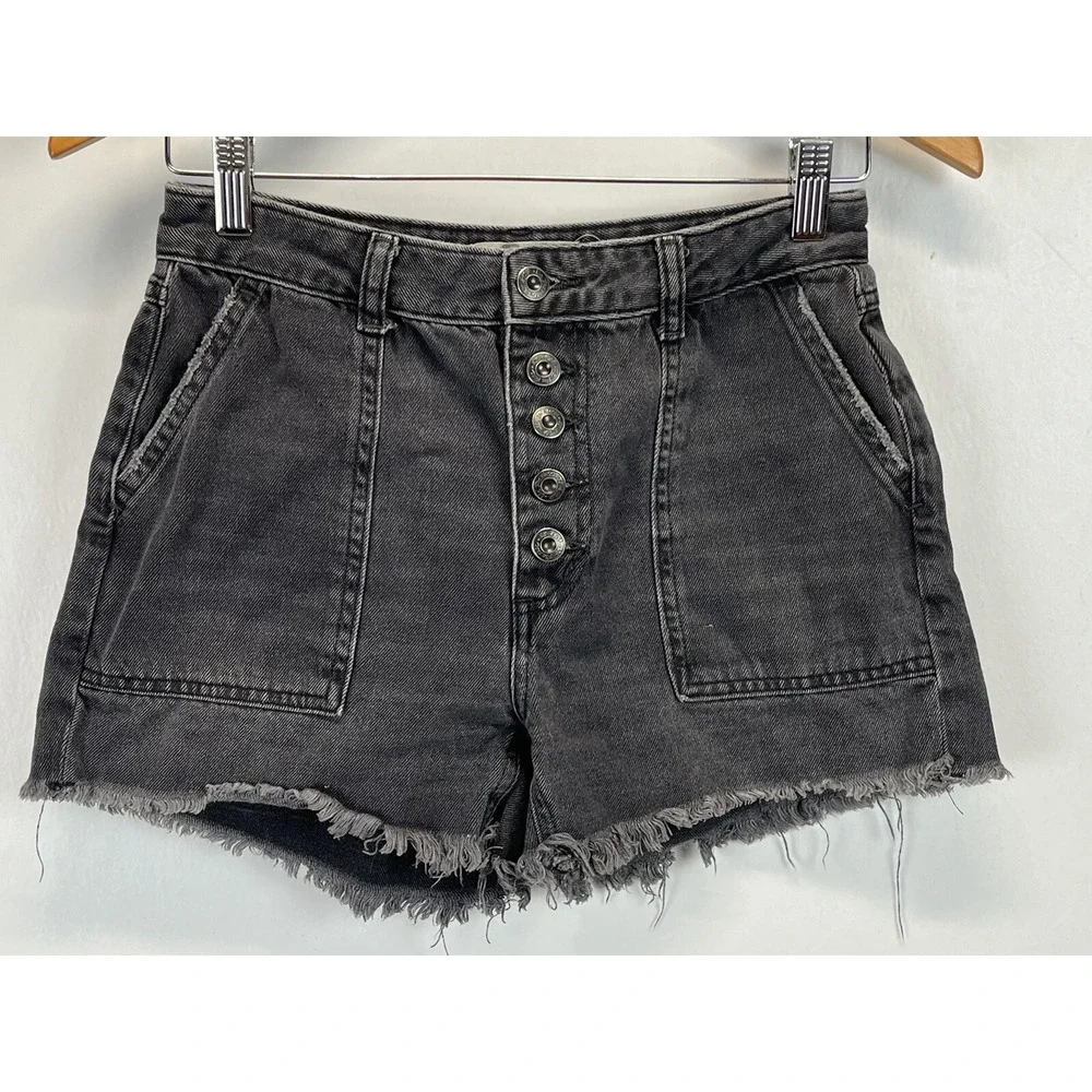 Free People Jesse Jean Shorts Jorts Sz 26 Cutoff Festival Button Fly Back Buckle