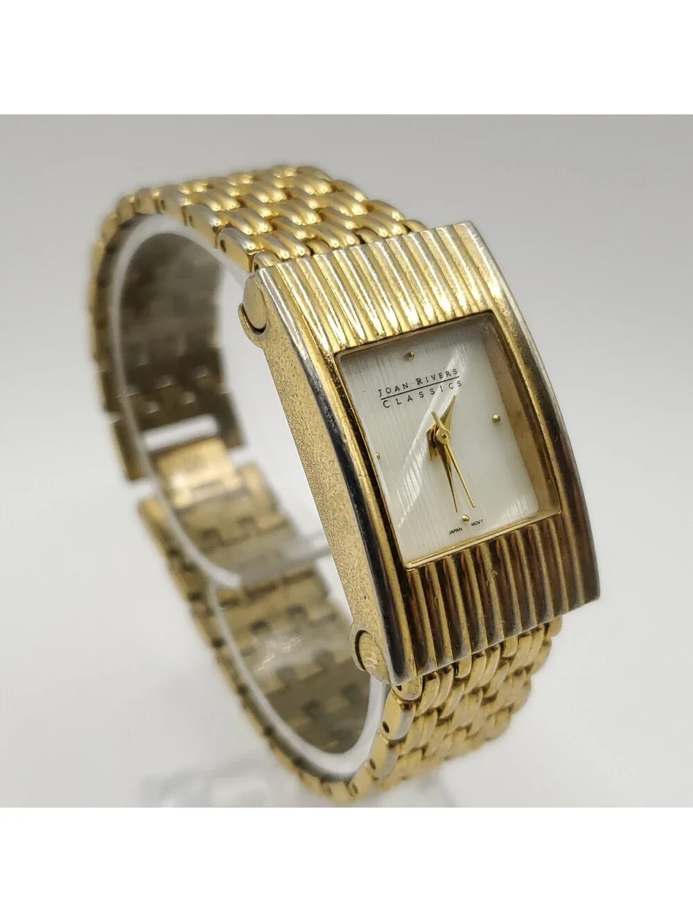 Joan Rivers Classics Rectangle Gold Tone 20mm Womens Watch New Battery 6.5