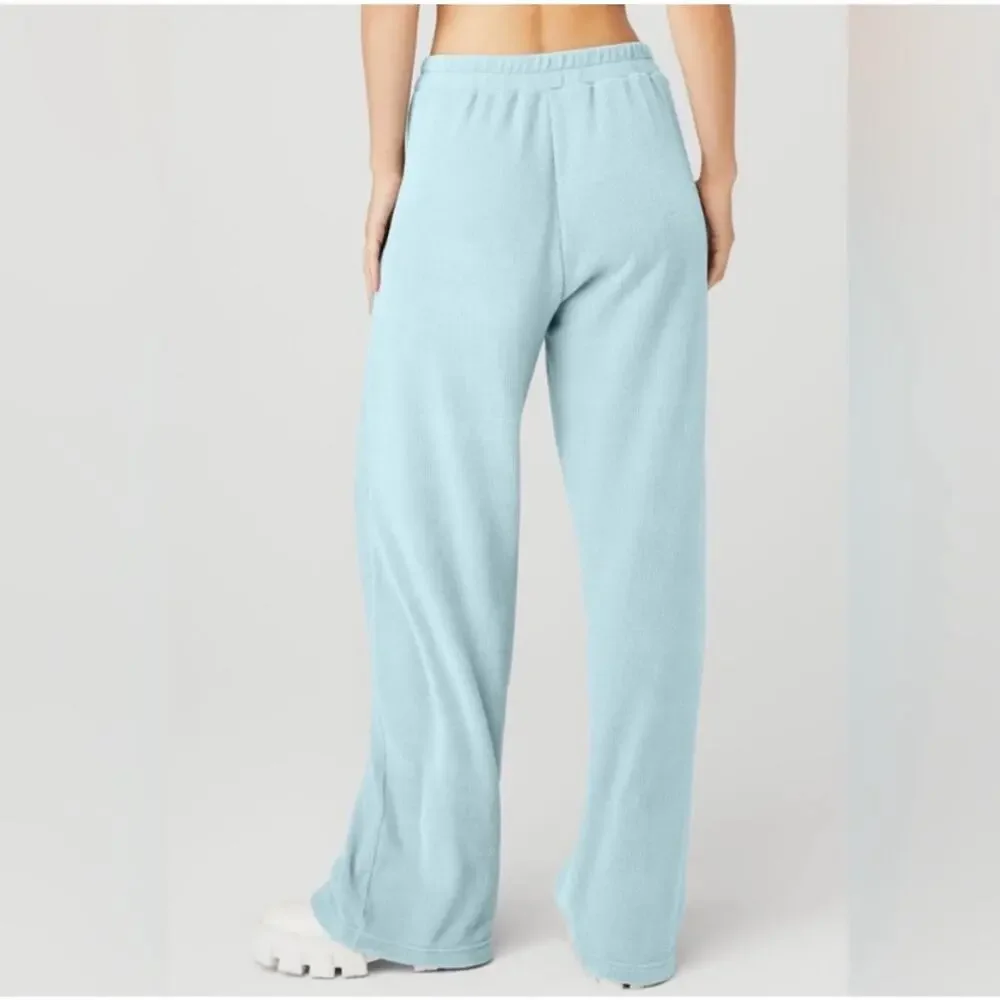 ALO Yoga Chalet Chenille High Waisted Relaxed Wide Leg Pants in Chalk Blue