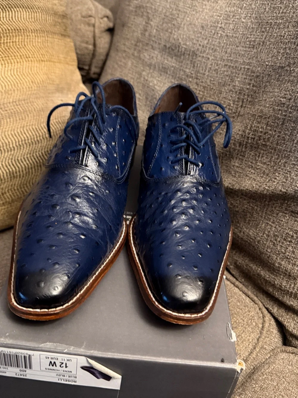 Florsheim Blue Ostrich-Texture Derby Shoes with Tan Welt