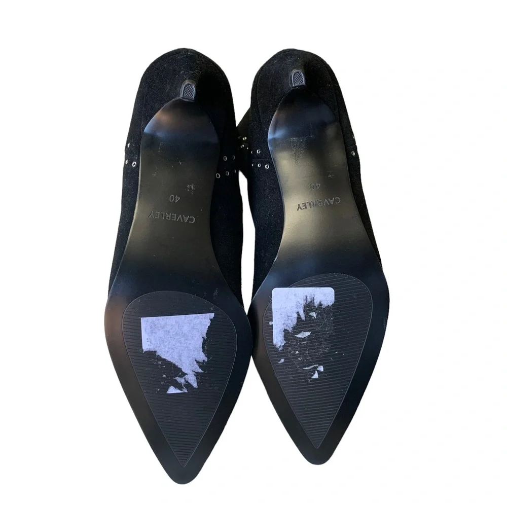 Caverley Collie Black Suede Ankle Boots Silver Toe Cap Women's Size 10 NWOB