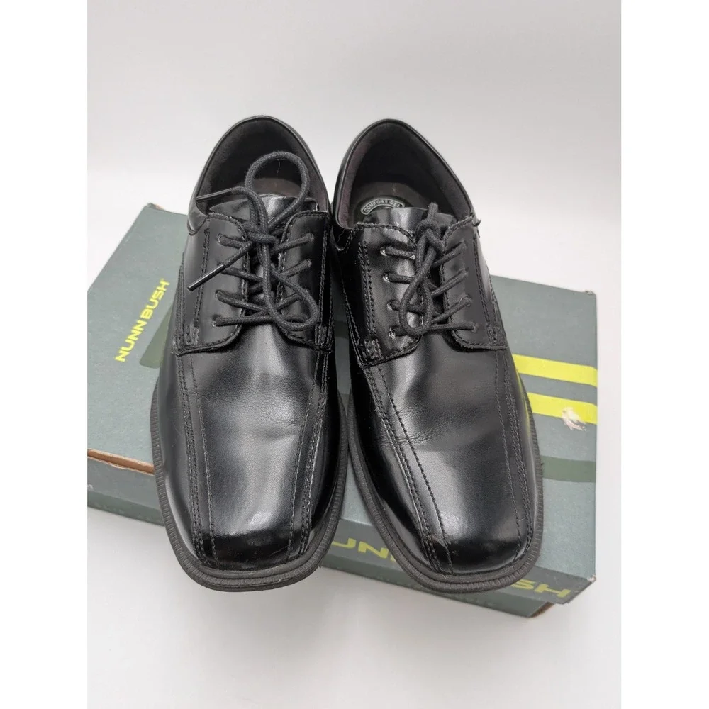 Nunn Bush Oxford Mens 8 Black Bartole ST Leather Bicycle Toe Comfort Gel‎ Dress