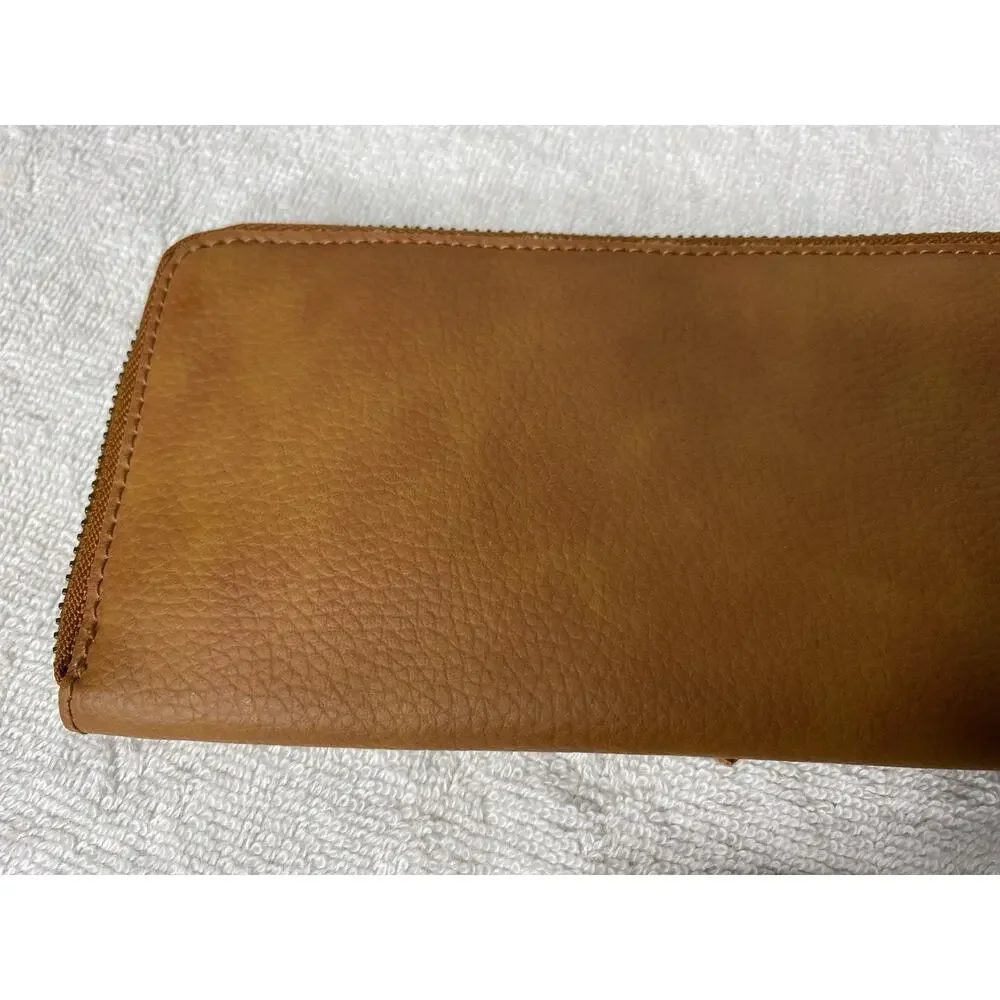 Free People Distressed Vegan Wristlet Wallet Purse Bag Brown Faux Leather Boho