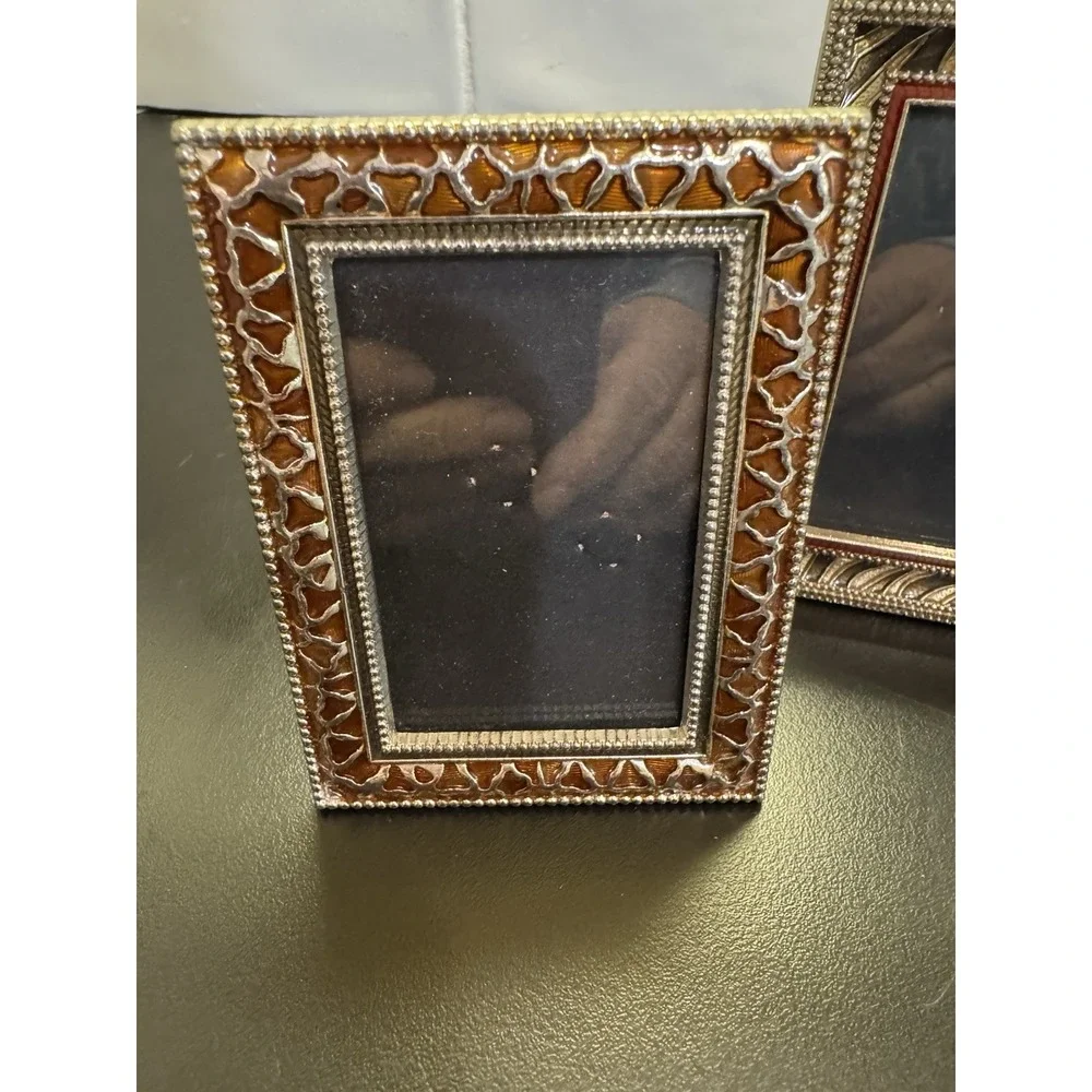 Brass  Enamel Mini Photo Frames Multicolored Set‎ Of 3