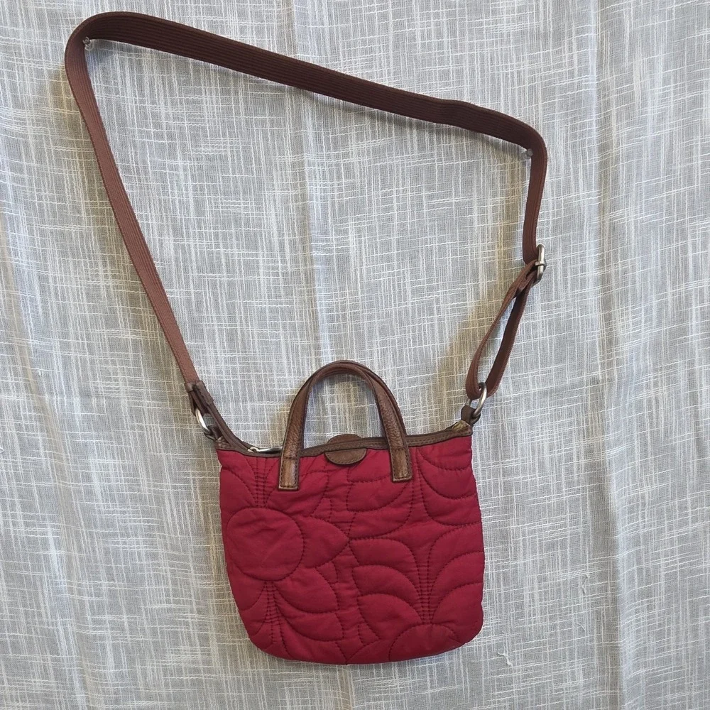 Fossil Red Quilted Crossbody Shoulder Bag Stitching Zipper Zip Closure Women's