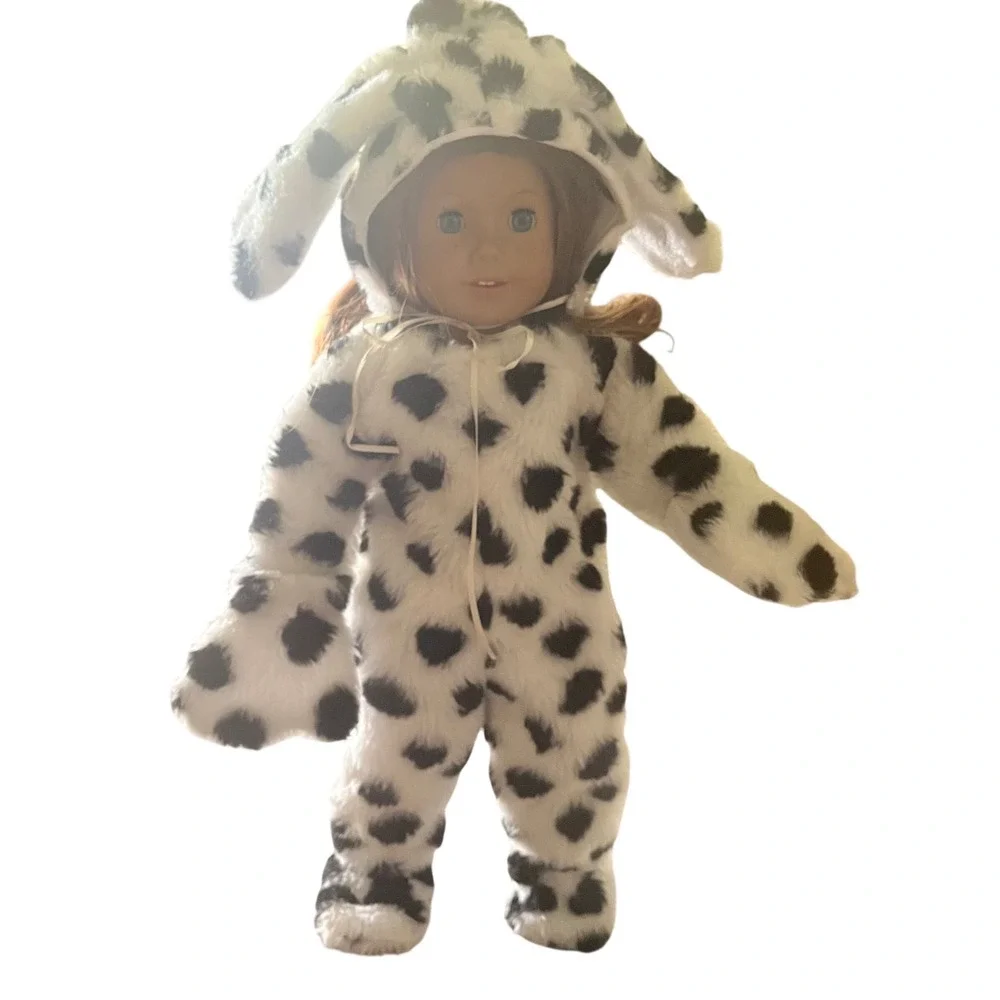 Dalmatian Puppy Faux Fur Costume Set for 18 Inch Dolls White Black Spotted 3pc