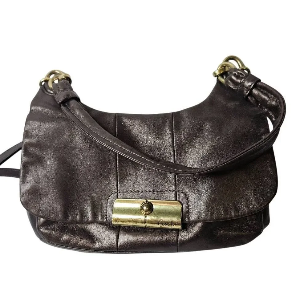 Coach Ashley Crimson metallic leather crossbody bag.