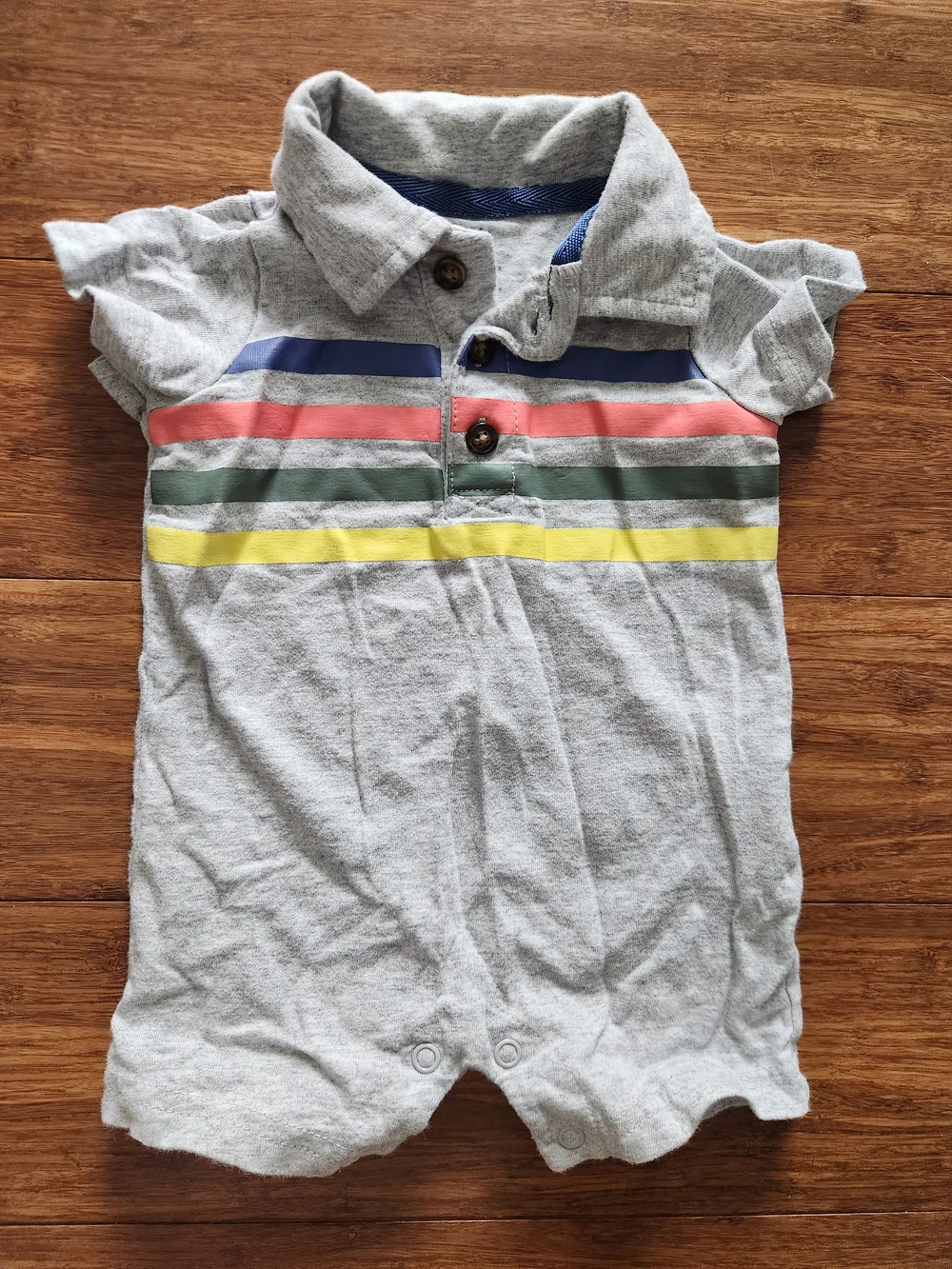 Carter's Baby Boy Gray Polo-Style One-Piece Summer Romper Shorts, 3 Months