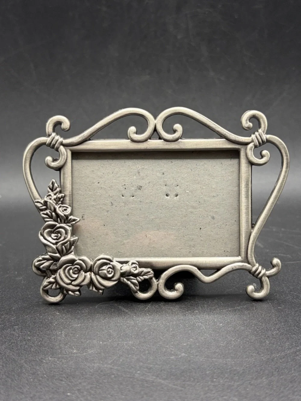 Vintage Rose Floral Silver Tn Metal Whimsigoth Picture Frame Photograph Display