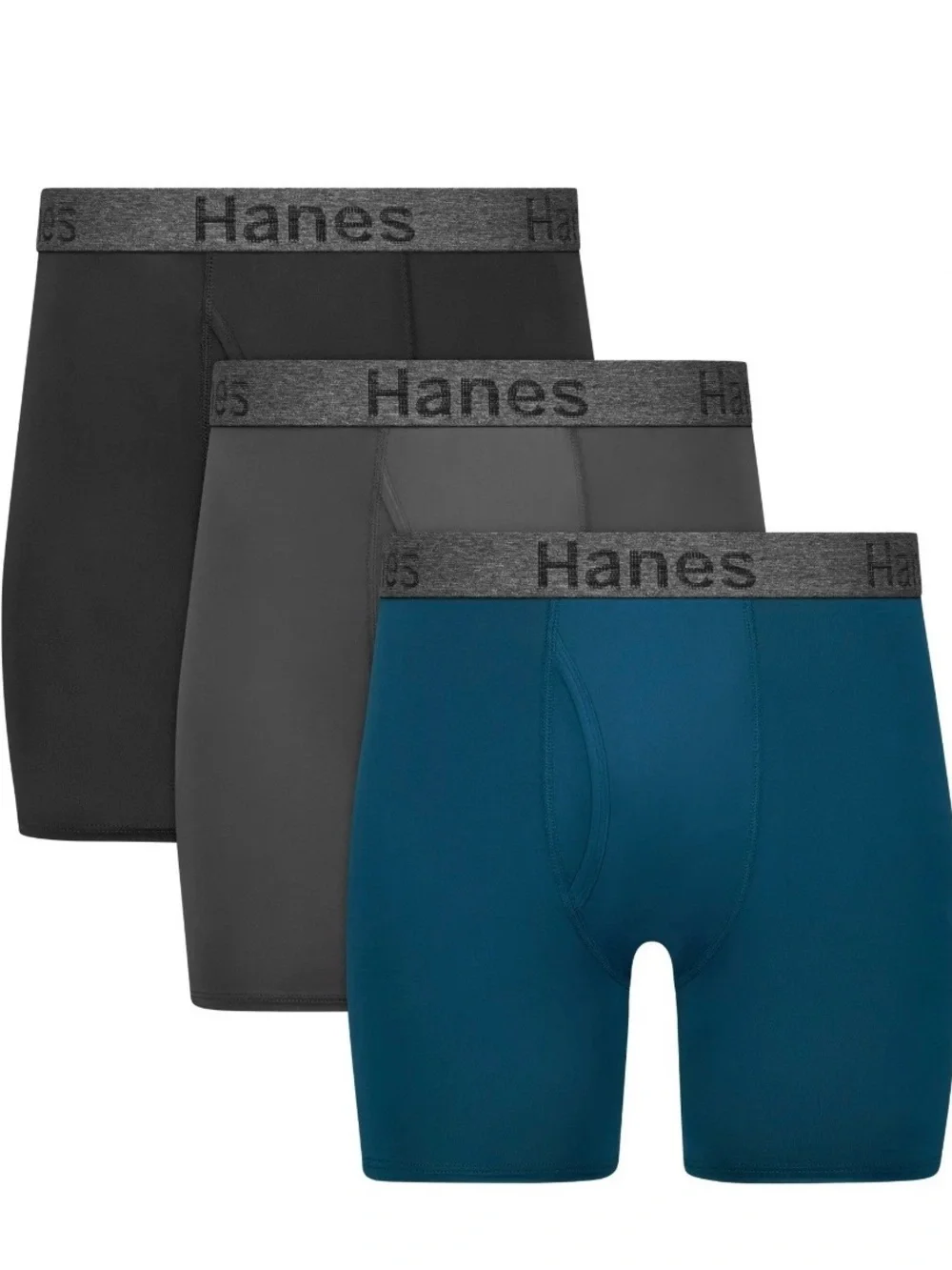 Hanes Men's 3-Pack Boxer Briefs - Black, Gray & Teal Blue Size S